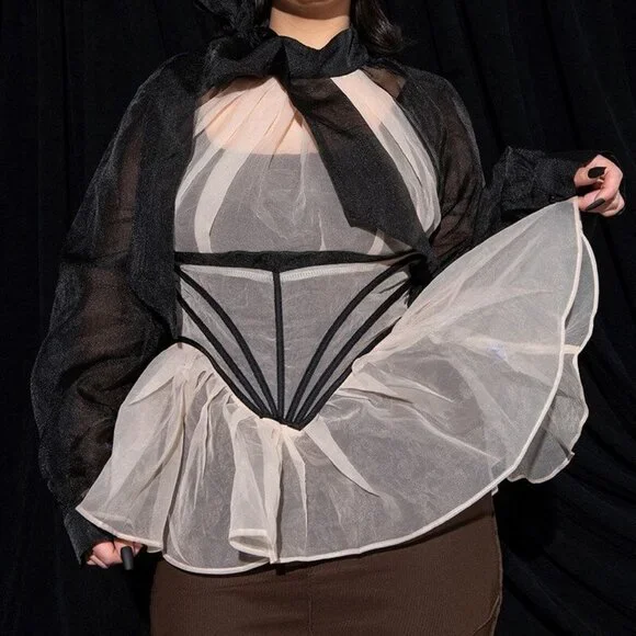 PLUS BLACK TIE PEPLUM BLOUSE ( BRAND NEW !!!!!! ) - Picture 2 of 8